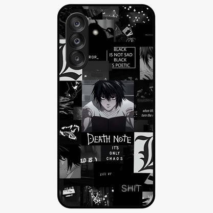 Midnight Chaos Mind Glass Case showing flat back view with abstract dark themed artwork and glossy glass finish.
