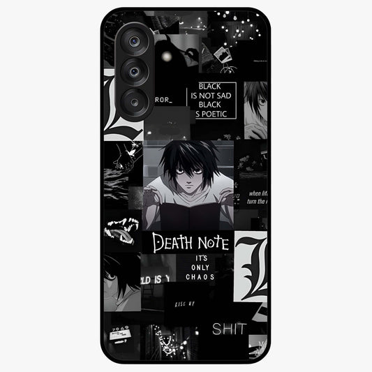 Midnight Chaos Mind Glass Case showing flat back view with abstract dark themed artwork and glossy glass finish.