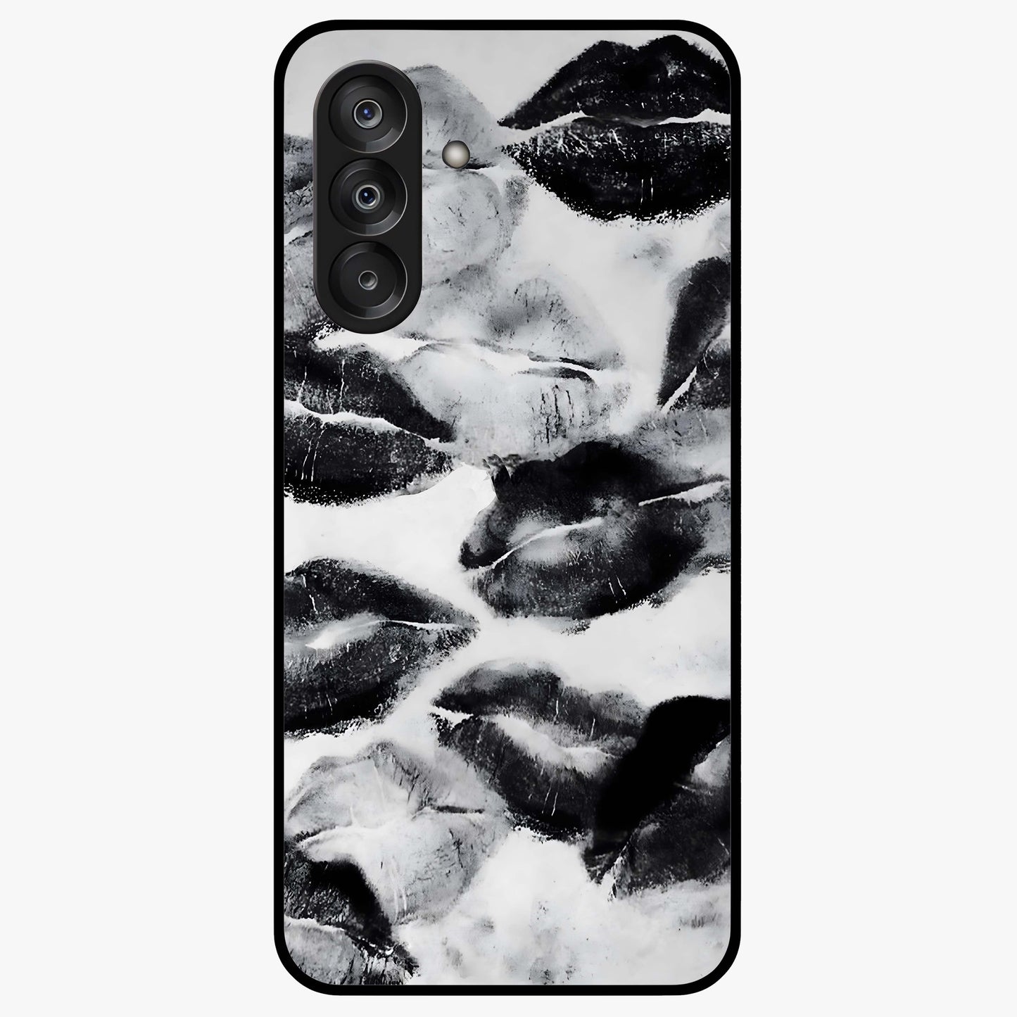Midnight Kiss Marks Glass Case showing flat back view with lipstick kiss mark artwork and glossy glass finish.