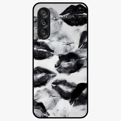 Midnight Kiss Marks Glass Case showing flat back view with lipstick kiss mark artwork and glossy glass finish.