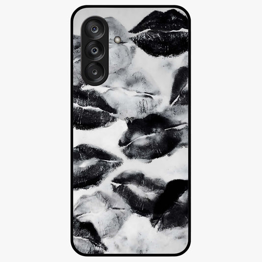 Midnight Kiss Marks Glass Case showing flat back view with lipstick kiss mark artwork and glossy glass finish.