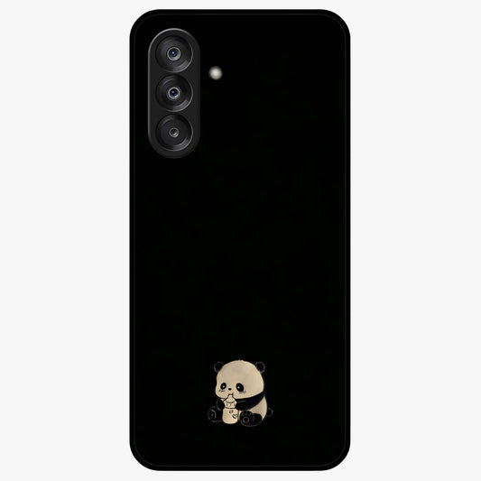Midnight Panda Love Glass Case showing flat back view with cute panda themed artwork and glossy glass finish.