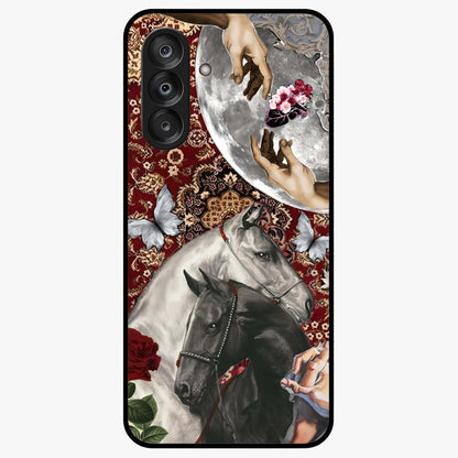 Moonlit Royal Stallion Glass Case showing flat back view with majestic horse under moonlight artwork and glossy glass finish.