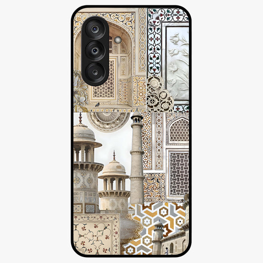 Mughal Marble Legacy Glass Case showing flat back view with intricate Mughal inspired marble pattern and glossy glass finish.