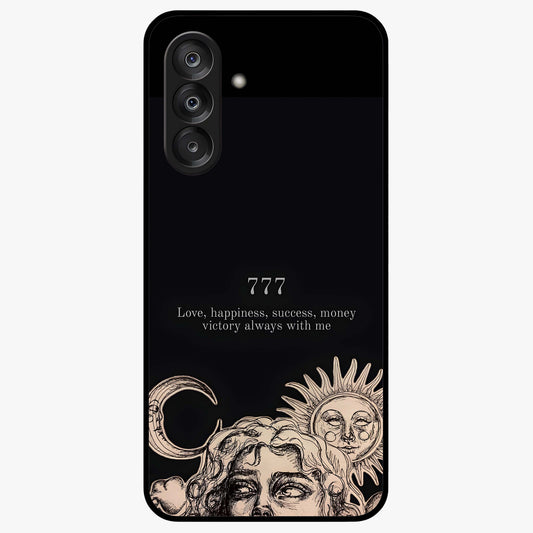 Mystic Victory Aura Glass Case showing flat back view with victory symbol artwork and glossy glass finish.