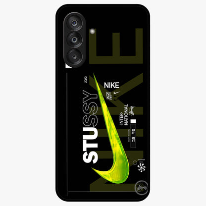 Neon Street Edition Glass Case showing flat back view with neon street style artwork and glossy glass finish.