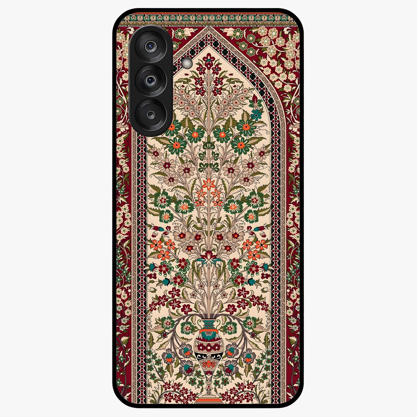 Persian Inspired Glass Case showing flat back view with ornate Persian style pattern artwork and glossy glass finish.
