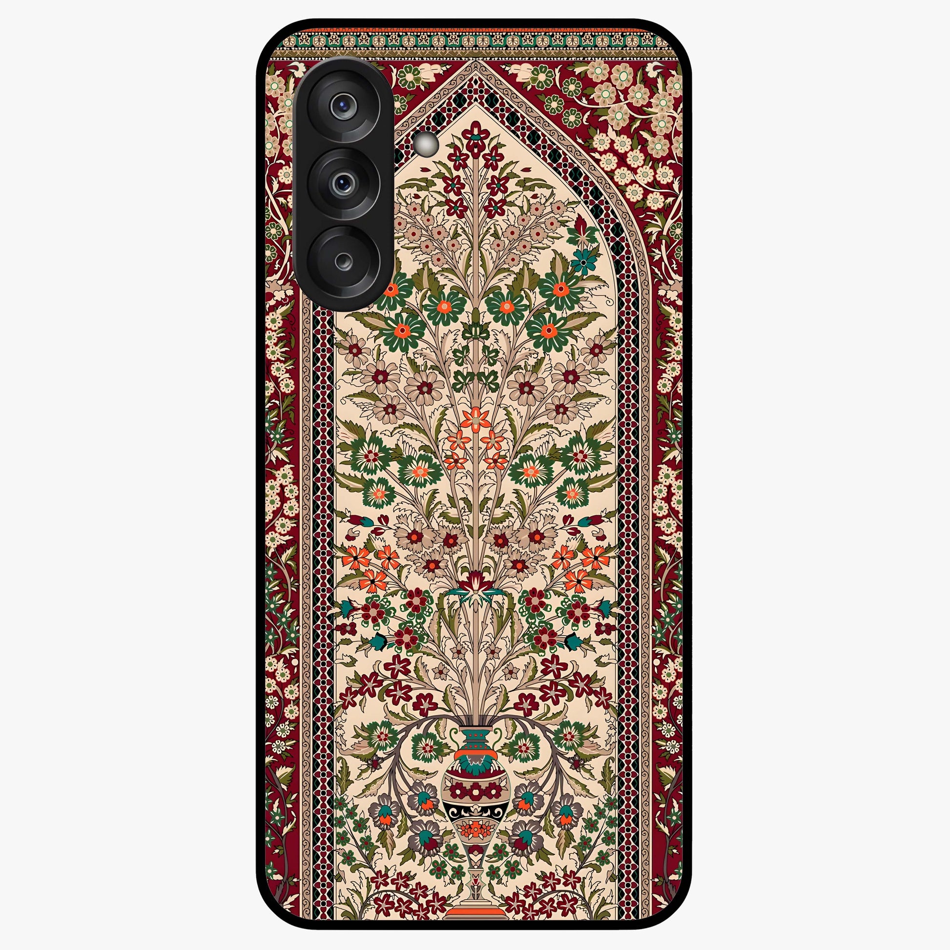 Persian Inspired Glass Case showing flat back view with ornate Persian style pattern artwork and glossy glass finish.