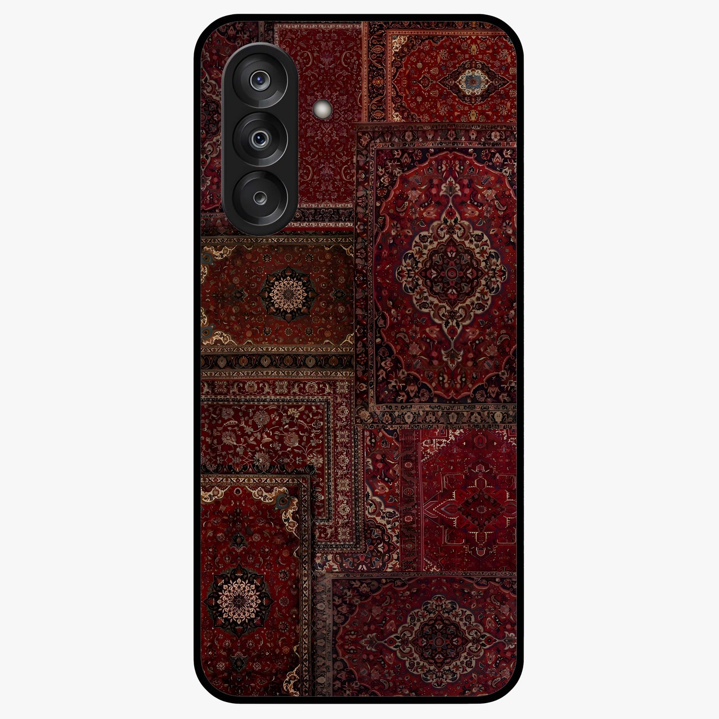 Persian Velvet Tale Glass Case showing flat back view with luxurious Persian velvet pattern artwork and glossy glass finish.
