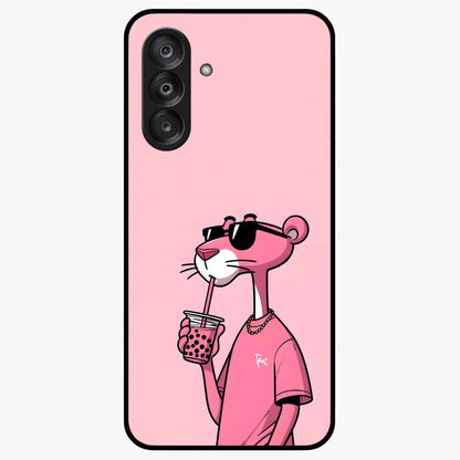 Pink Panther Glass Case showing flat back view with iconic pink panther artwork and glossy glass finish.