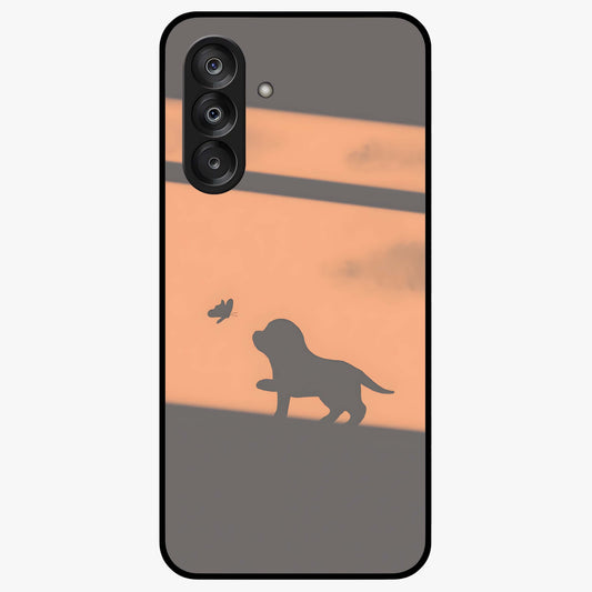 Puppy Shadow Art Glass Case showing flat back view with cute puppy shadow style artwork and glossy glass finish.