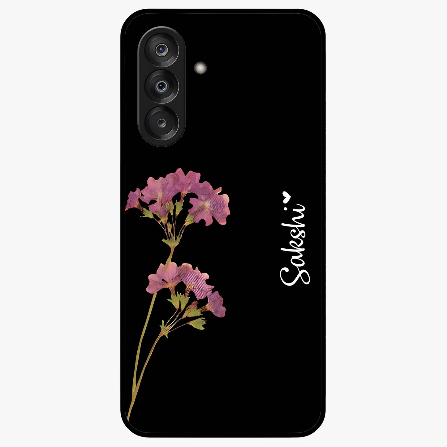 Riching Lavender Flower Custom Name Glass Case showing flat back view with lavender floral artwork and personalized name design.