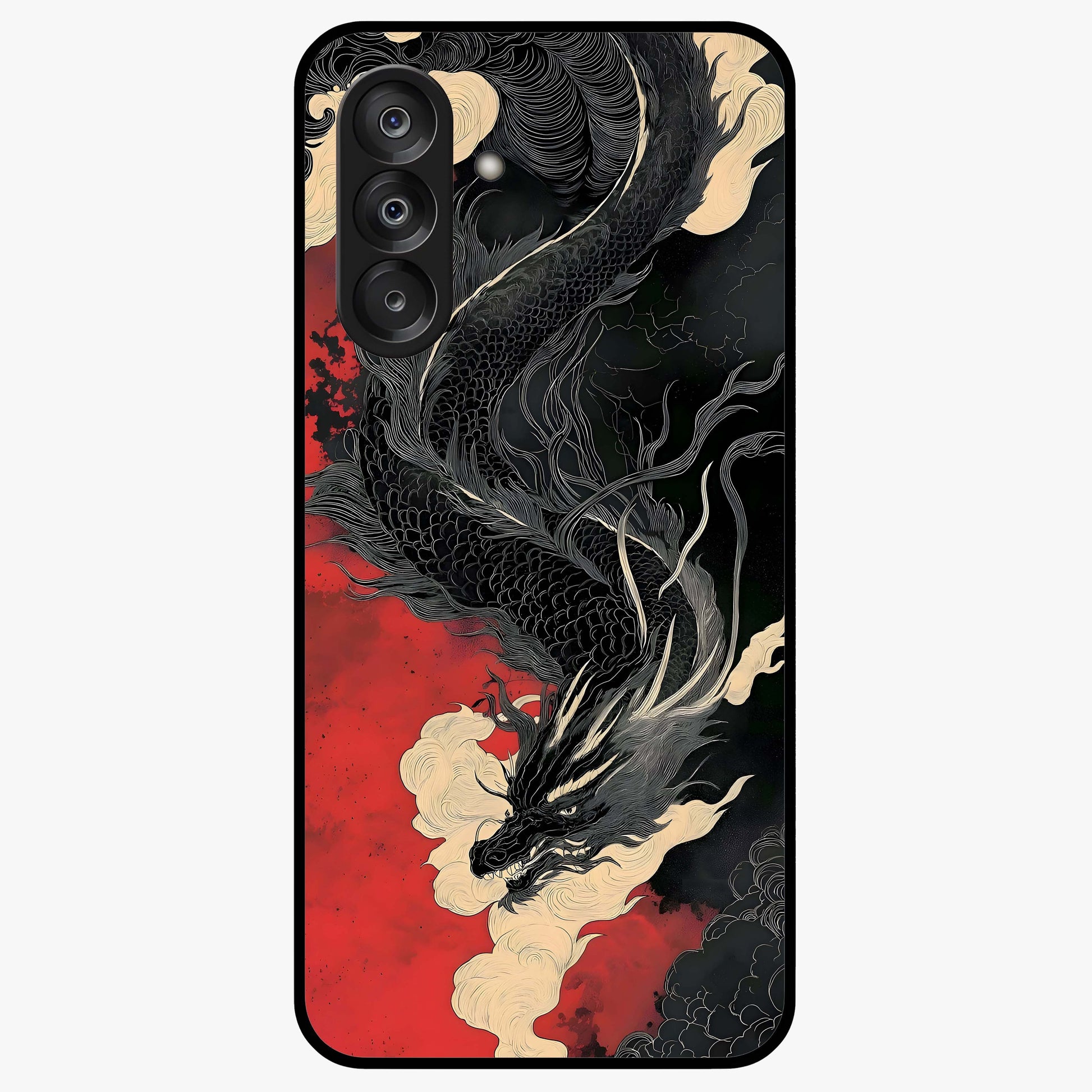 Shadow Dragon Fury Glass Case showing flat back view with fierce dragon artwork and glossy glass finish.