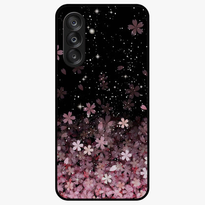 Small Starry Flowers Glass Case showing flat back view with delicate starry floral artwork and glossy glass finish.