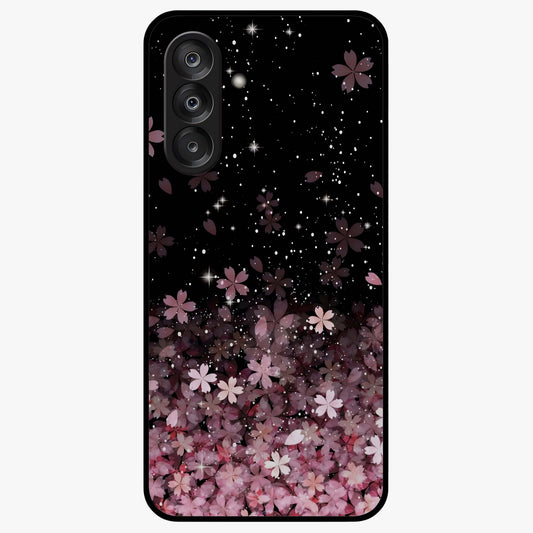 Small Starry Flowers Glass Case showing flat back view with delicate starry floral artwork and glossy glass finish.