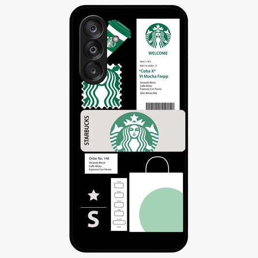 Starbucks Mocha Glass Case showing flat back view with coffee inspired artwork and glossy glass finish.