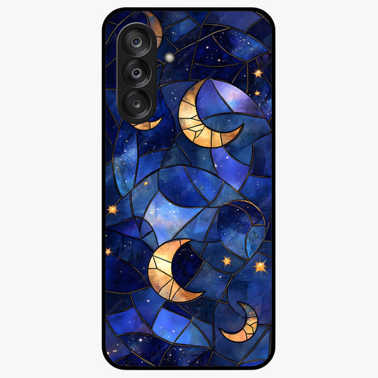 Starlit Sky Tapestry Glass Case showing flat back view with decorative starry sky tapestry artwork and glossy glass finish.