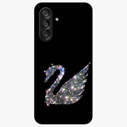 Starlit Swan Grace Glass Case showing flat back view with graceful swan artwork under starry sky and glossy glass finish.