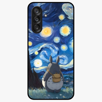 Totoro In Van Gogh Art Glass Case showing flat back view with whimsical character artwork inspired by Van Gogh style and glossy glass finish.