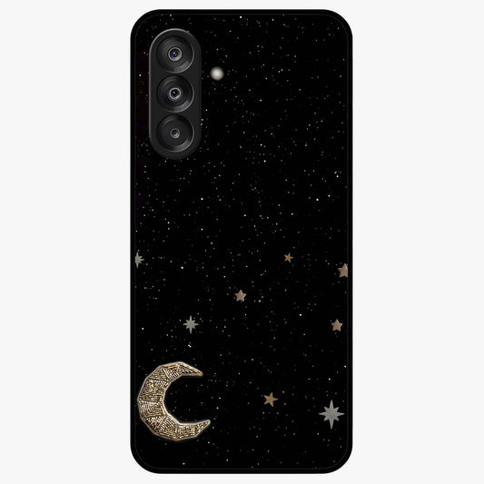 Twinkle Star With Half Moon Glass Case showing flat back view with star and half moon artwork and glossy glass finish.