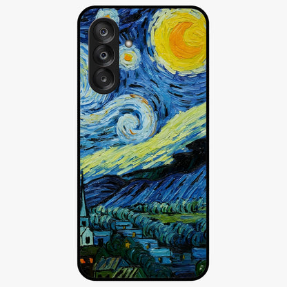Van Gogh Art Glass Case showing flat back view with classic painterly artwork inspired by Van Gogh style and glossy glass finish.