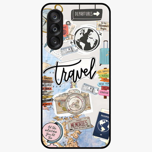 Wanderlust Journal Glass Case showing flat back view with travel inspired artwork and glossy glass finish.