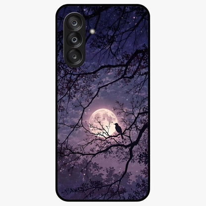 Whispering Moon Silence Glass Case showing flat back view with serene moon themed artwork and glossy glass finish.