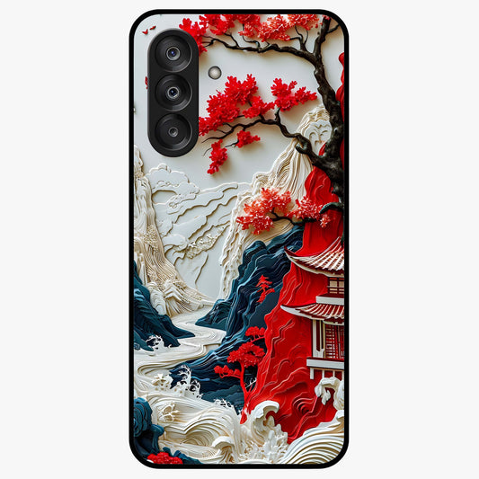 Whispers Of Sakura Waves Glass Case showing flat back view with cherry blossom wave artwork and glossy glass finish.
