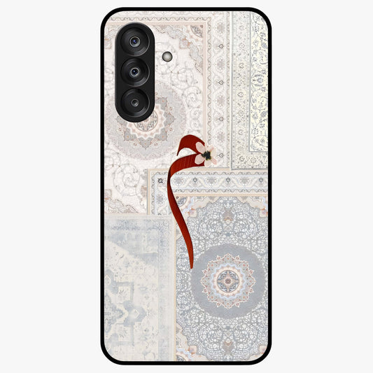 White Aesthetic Bow Glass Case showing flat back view with minimal bow artwork and glossy glass finish.