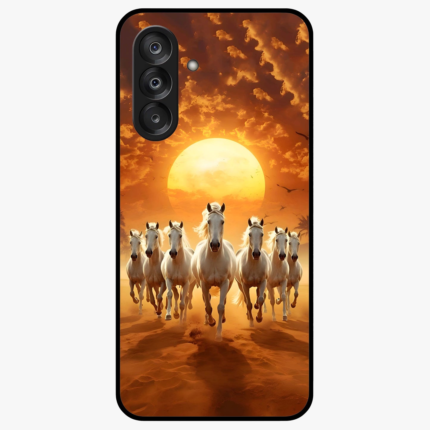 Wild Sunset Majesty Glass Case showing flat back view with majestic sunset landscape artwork and glossy glass finish.