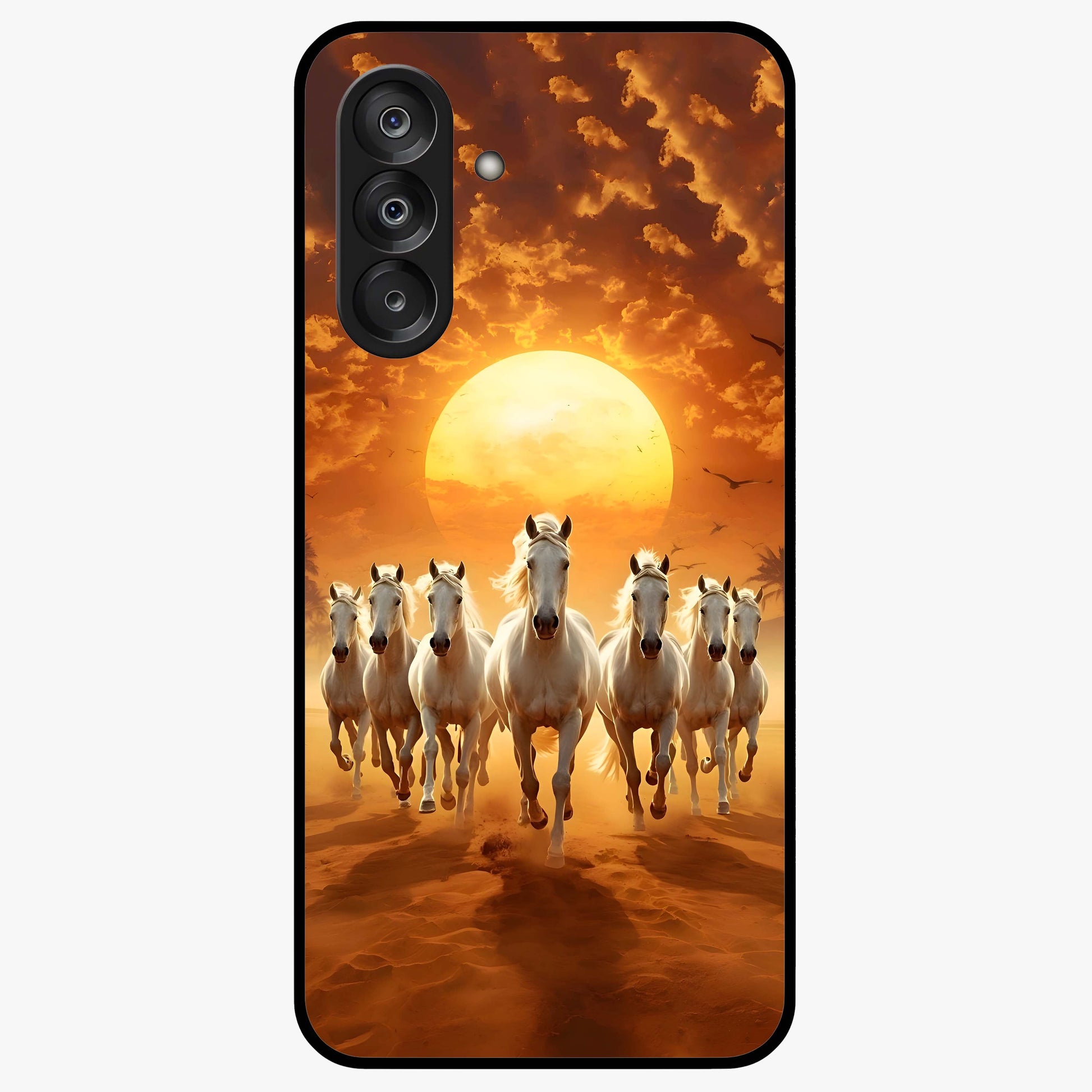 Wild Sunset Majesty Glass Case showing flat back view with majestic sunset landscape artwork and glossy glass finish.
