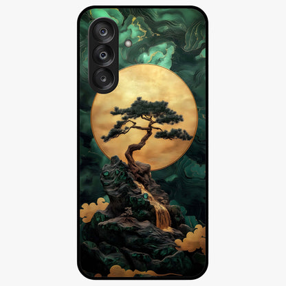 Zen Moon Rise Glass Case showing flat back view with calm moonrise artwork and glossy glass finish.