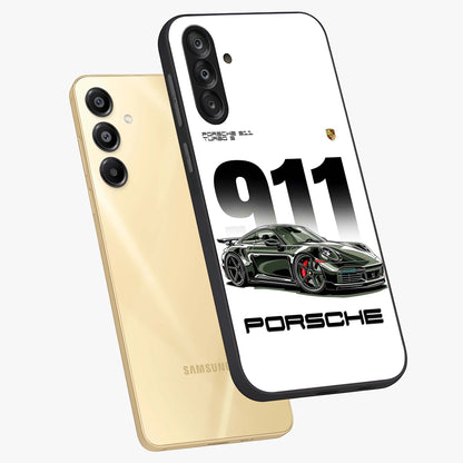 911 Turbo Dominance Glass Case displayed in premium angled mockup highlighting sporty car illustration and sleek glass surface.