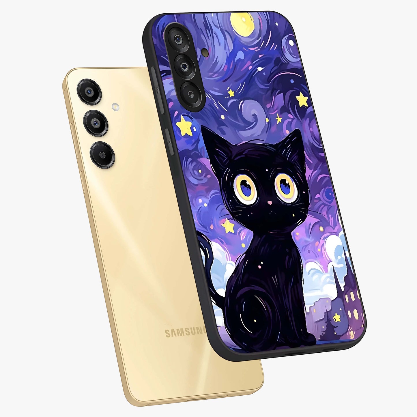 Abstract Cat Art Glass Case displayed in angled mockup highlighting modern abstract cat artwork and sleek glass surface.