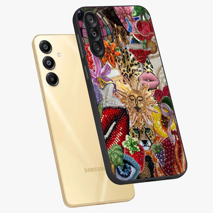 Beaded Fashion Jungle Glass Case displayed in angled mockup highlighting colorful fashion bead design and artistic pattern.