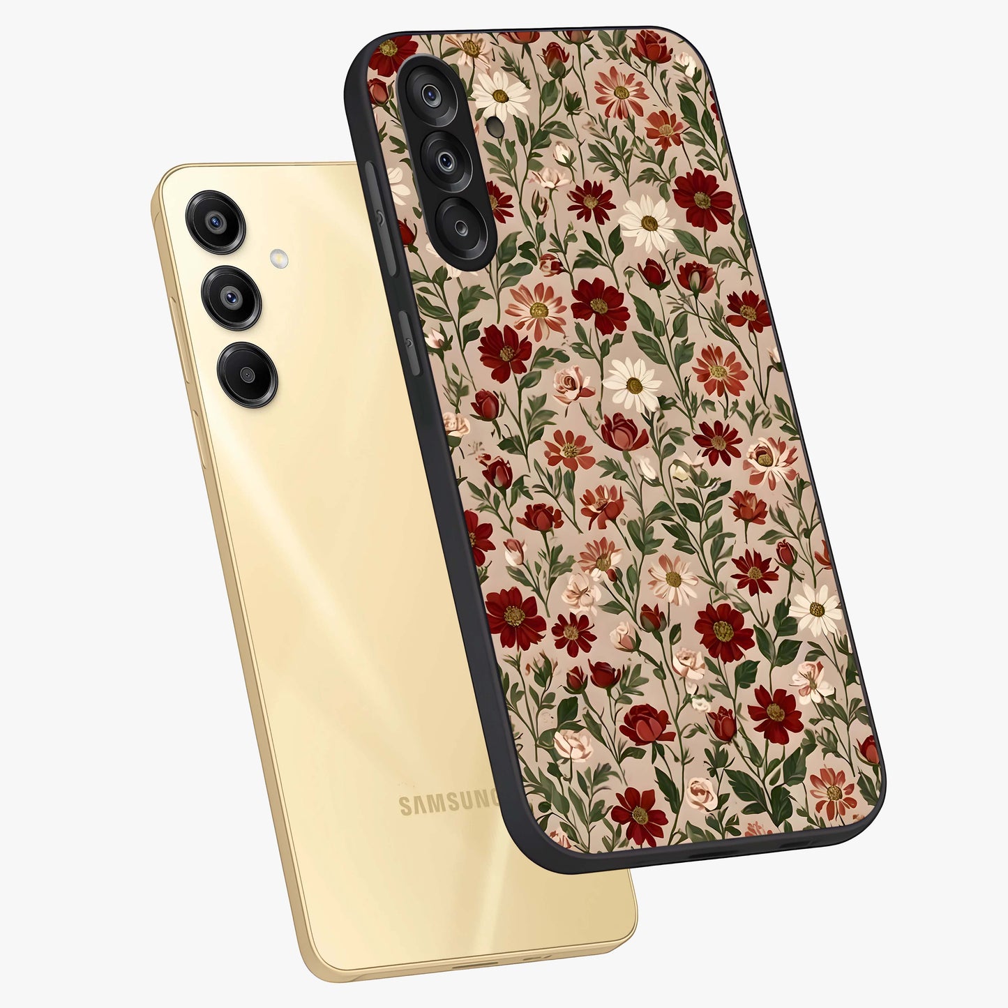 Biege Flower With Leaf Glass Case displayed in angled mockup highlighting minimal floral leaf design and elegant aesthetic.