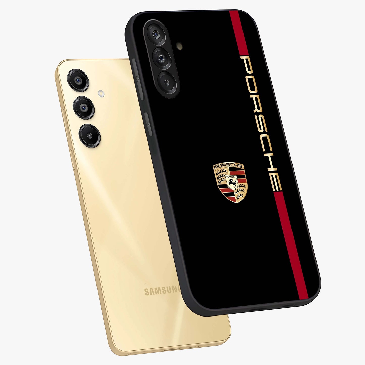 Black Minimal Porsche Glass Case displayed in angled mockup highlighting modern minimal car illustration and clean aesthetic design.