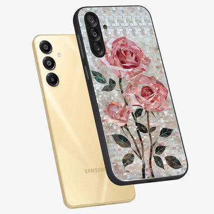 Blush Mosaic Bloom Glass Case displayed in angled mockup highlighting artistic mosaic flower pattern with aesthetic design.