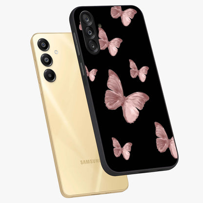 Butterfly Pattern Glass Case displayed in angled mockup highlighting delicate butterfly design and aesthetic pattern style.