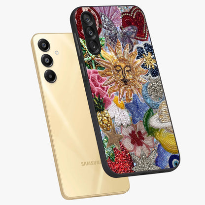 Celestial Floral and Playful Glass Case displayed in angled mockup highlighting playful floral design with dreamy celestial elements.