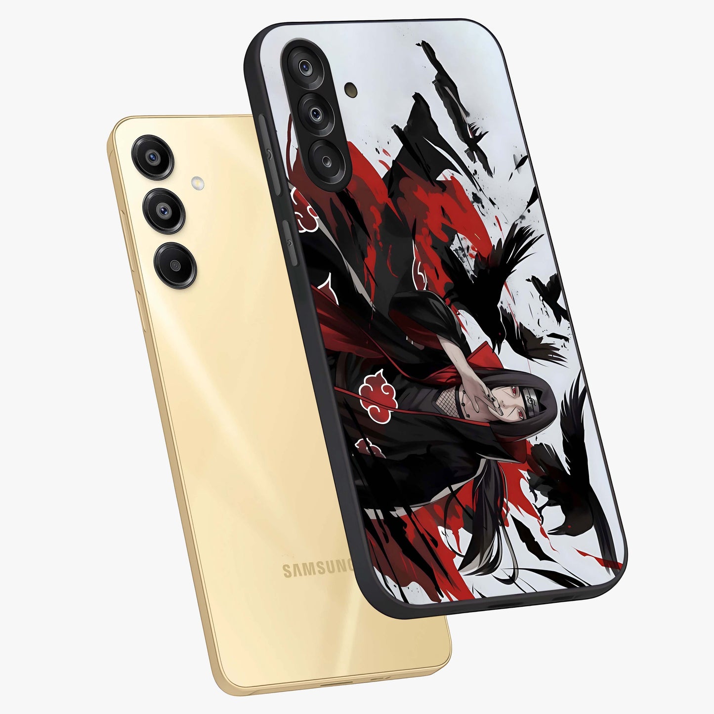 Crimson Crow Illusion Glass Case displayed in angled mockup highlighting mysterious crow graphic with dark aesthetic style.