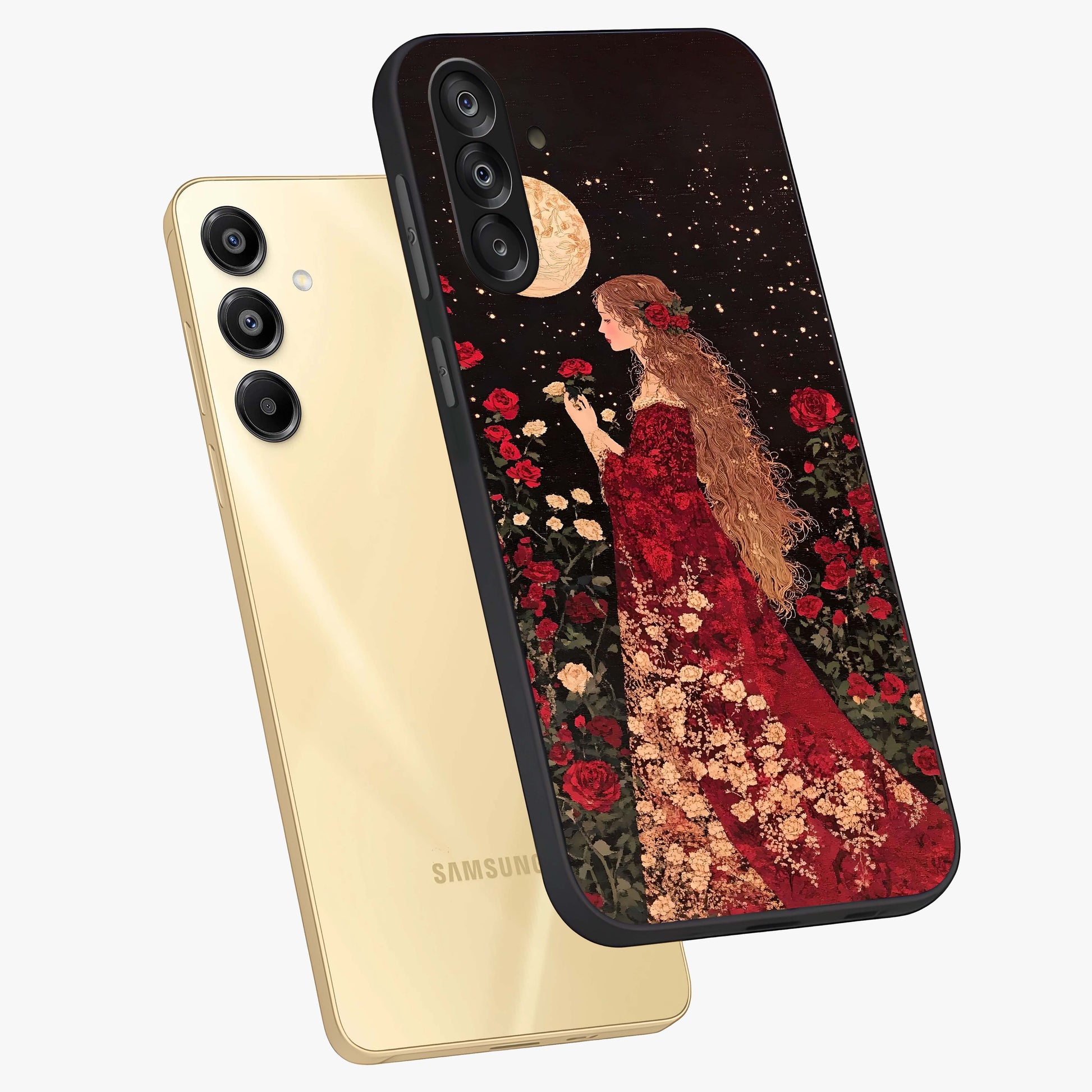 Crimson Dreams Glass Case displayed in angled mockup highlighting soft crimson aesthetic design with artistic theme.
