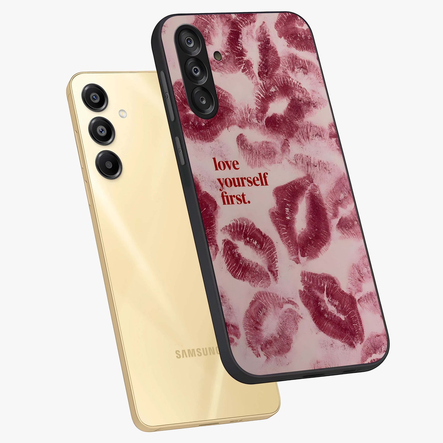 Crimson Kiss Love Glass Case displayed in angled mockup highlighting bold love inspired design with modern aesthetic style.