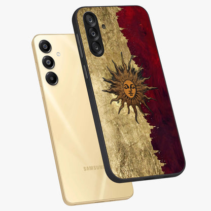 Crimson Sun Majesty Glass Case displayed in angled mockup highlighting majestic crimson sun design with bold aesthetic style.