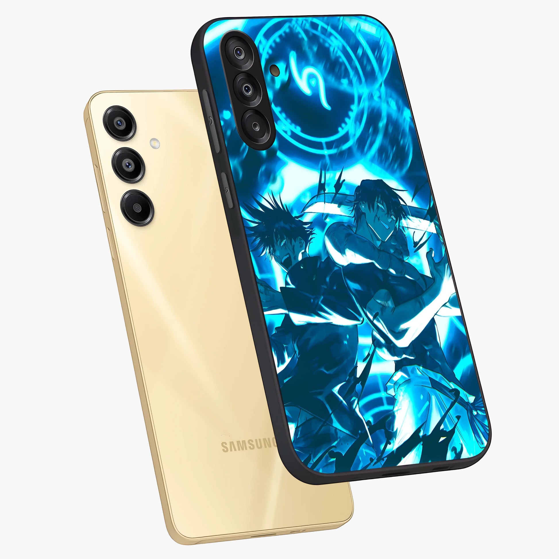 Cursed Energy Clash Glass Case displayed in angled mockup highlighting powerful battle inspired graphic with anime style aesthetic.