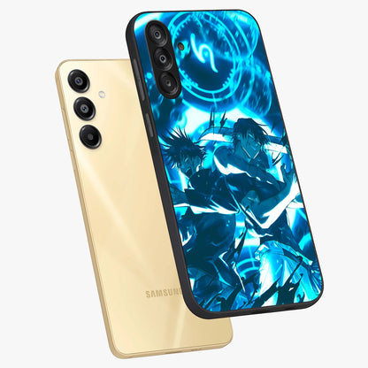 Cursed Energy Clash Glass Case displayed in angled mockup highlighting powerful battle inspired graphic with anime style aesthetic.