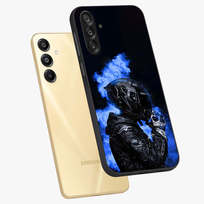 Cyber Sentinel Protocol Glass Case displayed in angled mockup highlighting digital cyber design with sci-fi aesthetic style.