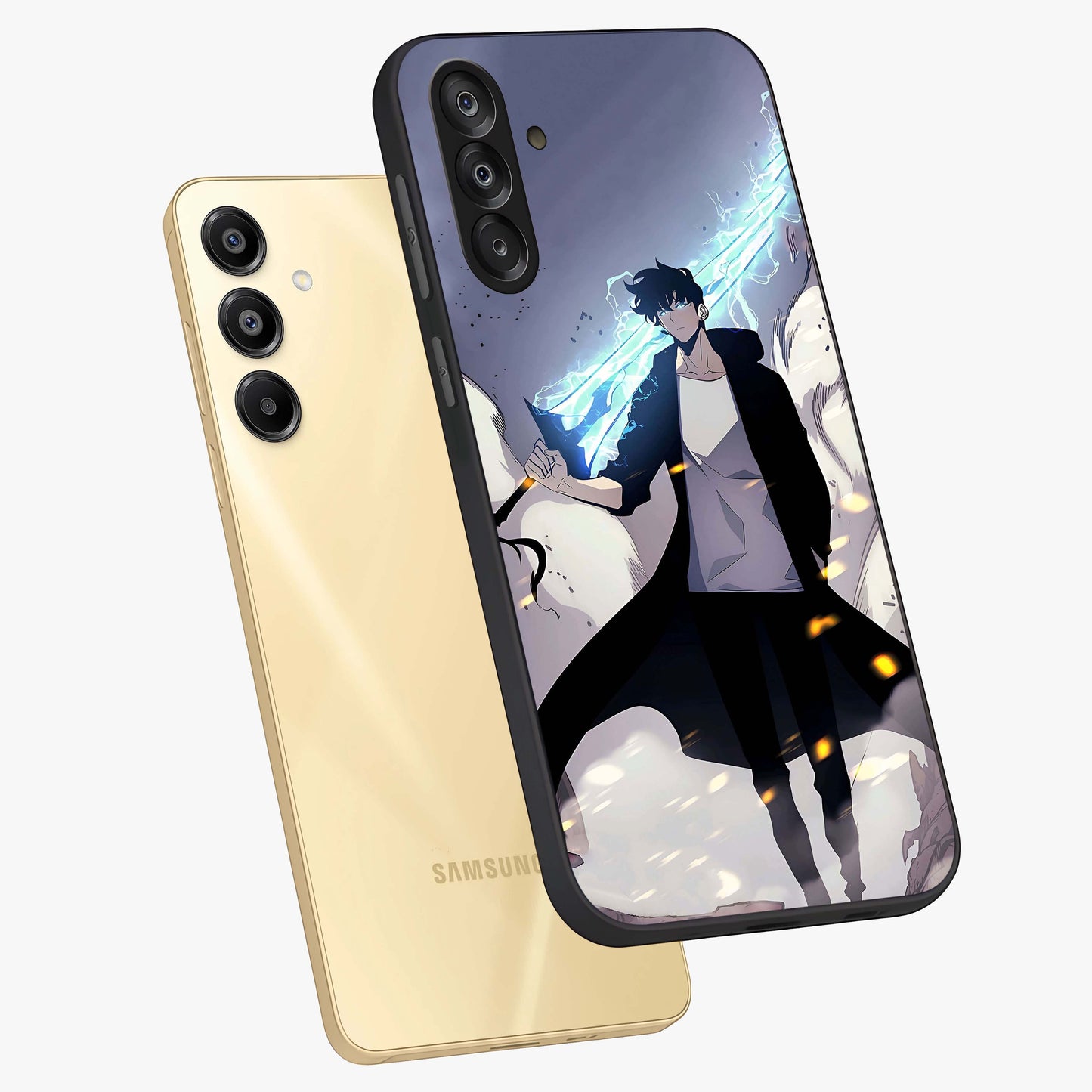 Dark Lightning Anime Warrior Glass Case displayed in angled mockup highlighting powerful lightning themed anime illustration.