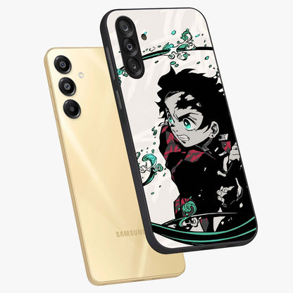 Demon Slayer Glass Case displayed in angled mockup highlighting dramatic anime character design with action aesthetic.