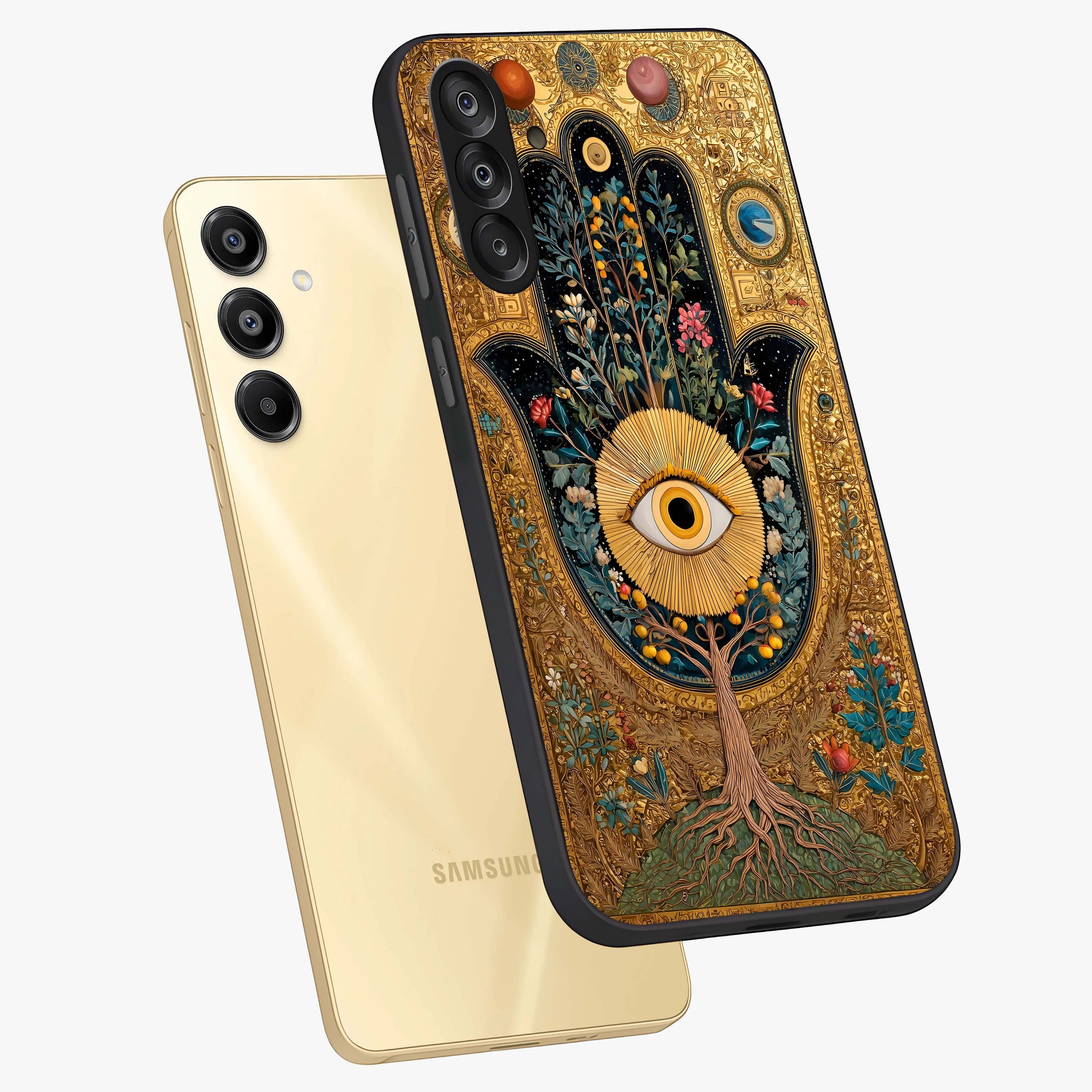 Ethereal Evil Eye Glass Case displayed in angled mockup highlighting protective evil eye symbol with spiritual aesthetic design.